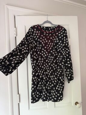 Black Printed Boho Romber with Red Embroidered Yoke (Anthropologie)